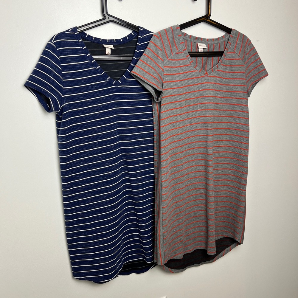 Merona Tshirt Shift Dress Bundle Women's M Blue Gray Orange Striped Cotton Blend